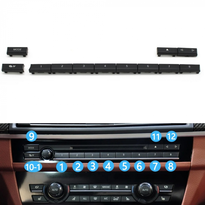 Set 12 Butoane Panou Radio CD Audio Dedicat BMW F01 F02 F06 F07 F10 F12 F13, Model B [2]