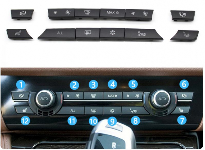 Set 12buc Butoane Consola Clima Ventilatie AC Aer Dedicat BMW F01 F02 F06 F07 F10 F11 F13 F15 F16, NonFacelift [2]