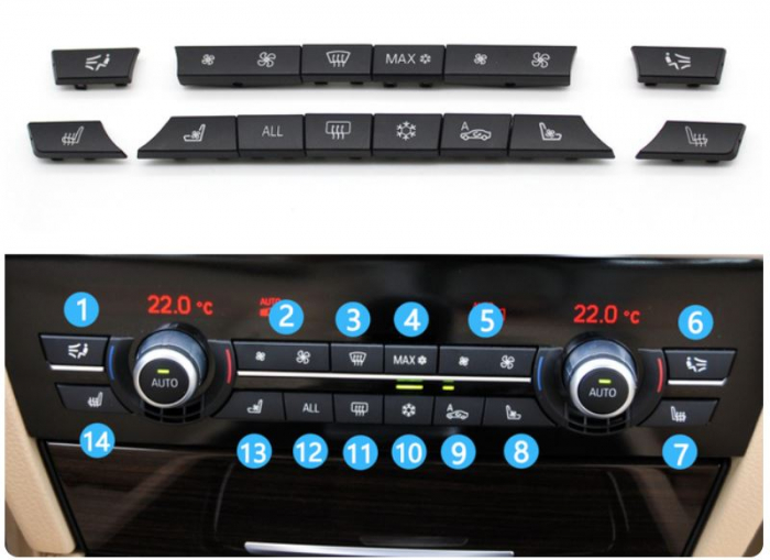 Set 14buc Butoane Consola Clima Ventilatie AC Aer Dedicat BMW F01 F02 F06 F07 F10 F11 F13 F15 F16, NonFacelift [2]