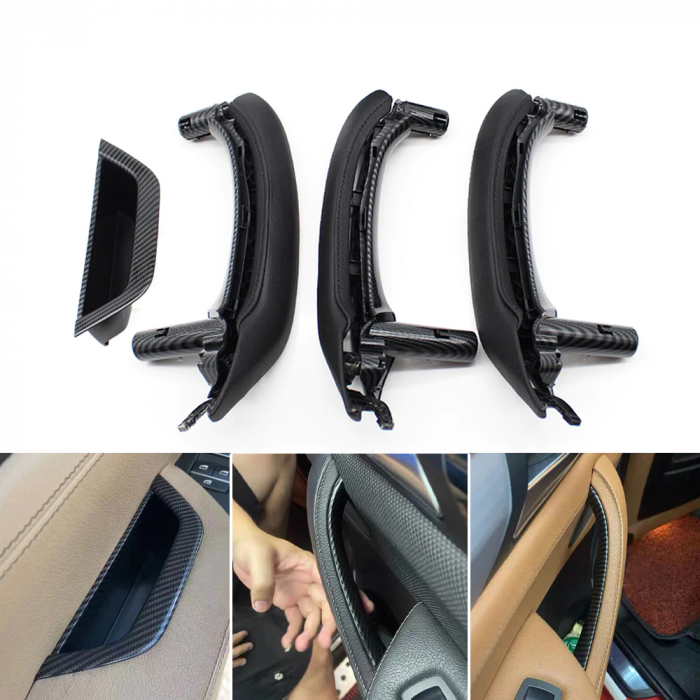 Set 4 Manere Complete Usa Pasager Stanga Dreapta Dedicat BMW X3 X4 F25 F26, Negru Carbon [3]