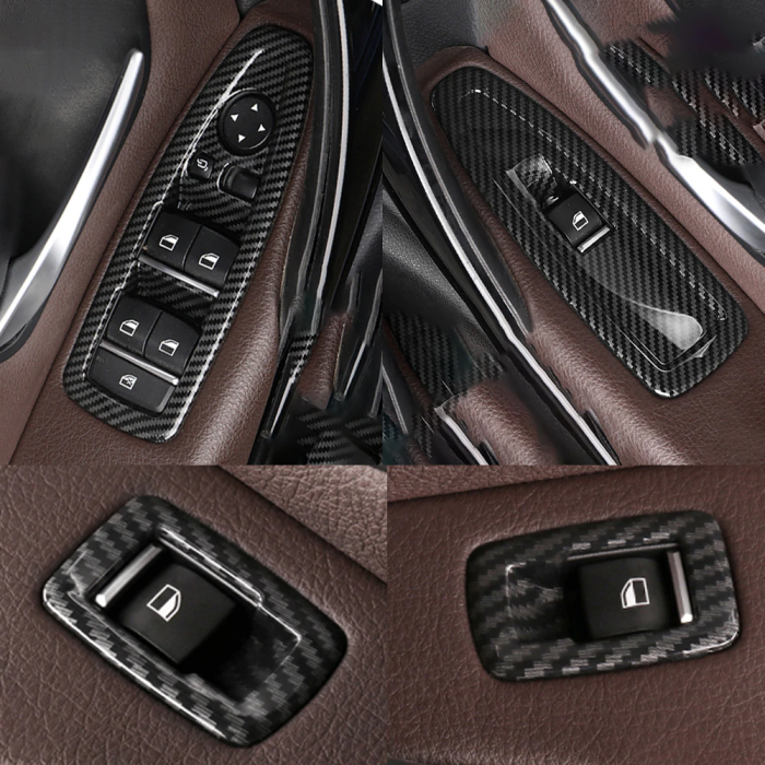 Set 4 Ornamente Butoane Usi Dedicat BMW F20 F21 F30 F31 F34 GT F35 F36, Negru Carbon [4]