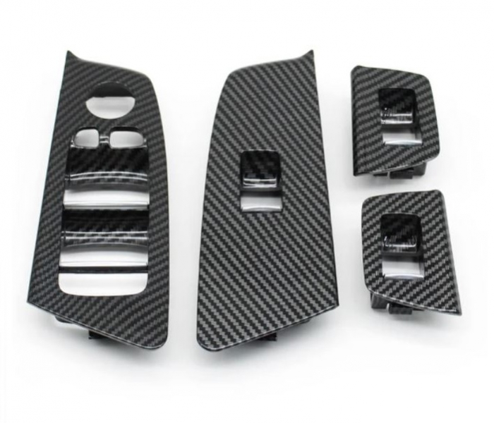 Set 4 Trim Masca Rama Butoane Geamuri Oglinzi Usa Portiera Dedicat BMW Seria 5 G30 G31 M5 F90, Negru carbon [1]
