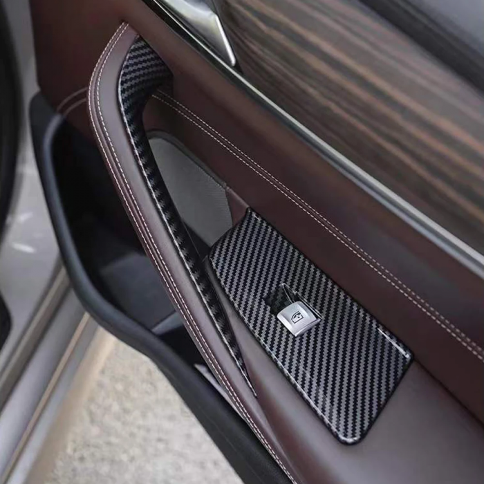 Set 4 Trim Masca Rama Butoane Geamuri Oglinzi Usa Portiera Dedicat BMW Seria 5 G30 G31 M5 F90, Negru carbon [2]