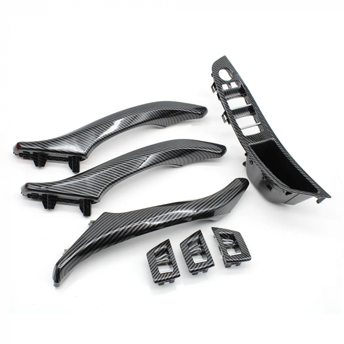 Set 7 Manere Complete Usi Portiere Dedicat BMW Seria 5 F10 F11, Negru Carbon [1]