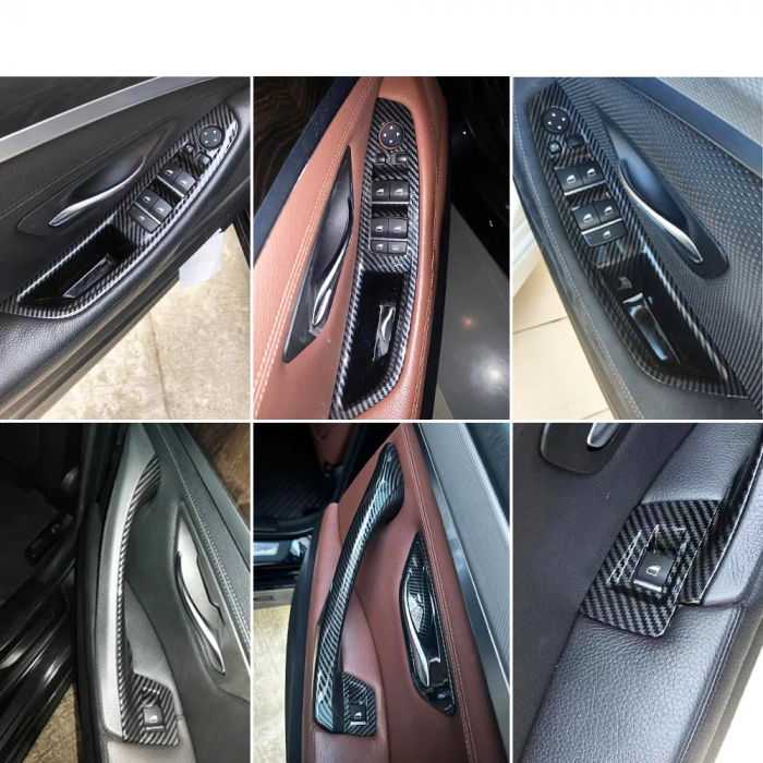 Set 7 Manere Complete Usi Portiere Dedicat BMW Seria 5 F10 F11, Negru Carbon [4]