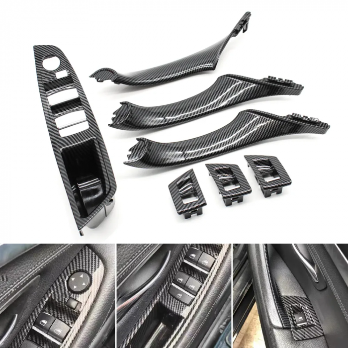 Set 7 Ornamente Manere Interioare Dedicat BMW Seria 5 F10 F11, Negru Carbon [3]