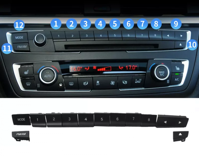 Set 12 Butoane Consola Radio CD Dedicat BMW F20 F21 F22 F23 F30 F31 F32 F34 F35 F36 F45 F46 F80 F82 F83 F87 [2]