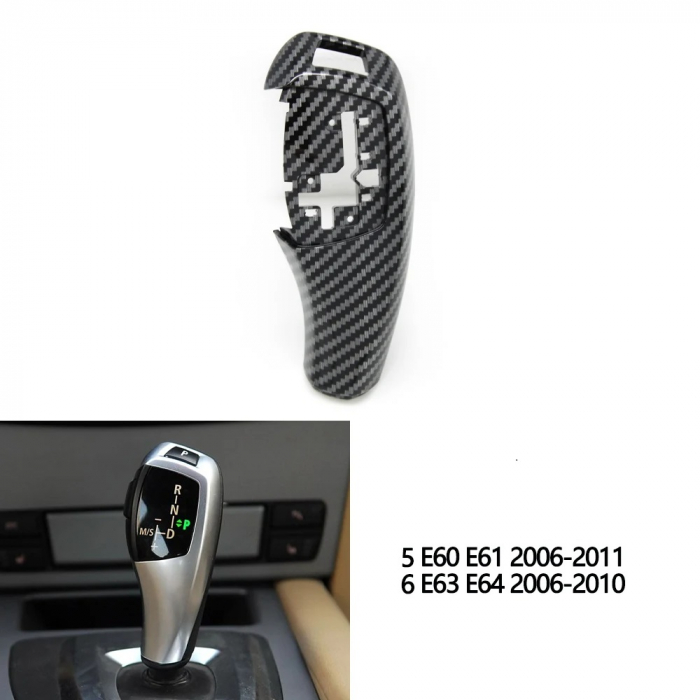 Trim Ornament Selector Schimbator Viteze Dedicat BMW E60 E61 E63 E64, Negru Carbon [2]