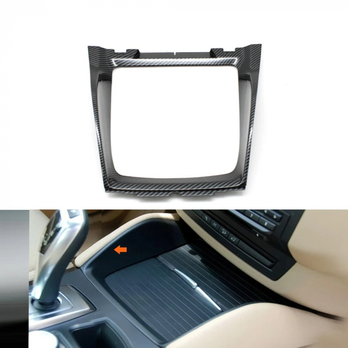 Trim Ornament Suport Pahare Consola Dedicat BMW X5 X6 E70 E71, Negru Carbon [2]