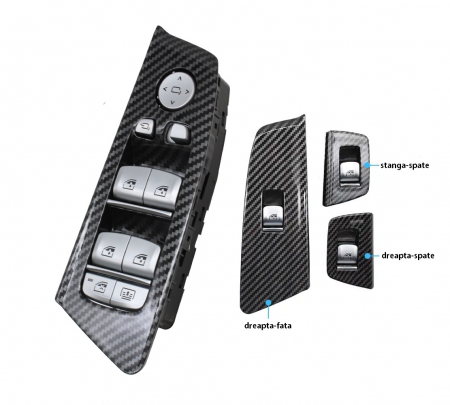 cu BLOC ELECTRIC - Set 4 Butoane Geamuri Oglinzi Usa Portiera Dedicat BMW Seria 5 G30 G31 M5 F90, Negru Carbon
