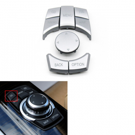 Butoane Consola Multimedia iDrive Dedicat BMW F01 F02 F06 F07 F10 F11 F12 F13 F15 F16 F25 F26 F30 F31 F32 F33 F34 F35 F36 F82 F83, cu buton CD, Crom [2]
