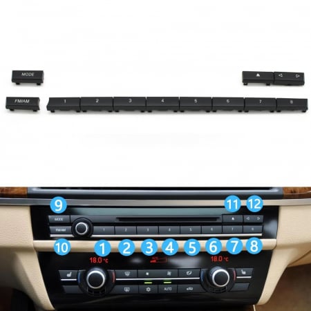 Set 12 Butoane Panou Radio CD Audio Dedicat BMW F01 F02 F06 F07 F10 F12 F13, Model A [1]