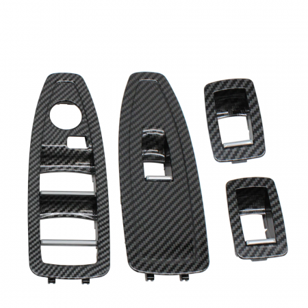 MANERE - Set 4 Ornamente Butoane Usi Dedicat BMW F20 F21 F30 F31 F34 GT F35 F36, Negru Carbon