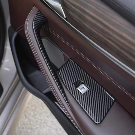 Set 4 Trim Masca Rama Butoane Geamuri Oglinzi Usa Portiera Dedicat BMW Seria 5 G30 G31 M5 F90, Negru carbon [1]