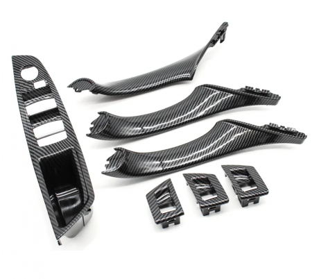 MANERE - Set 7 Ornamente Manere Interioare Dedicat BMW Seria 5 F10 F11, Negru Carbon
