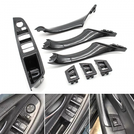 Set 7 Ornamente Manere Interioare Dedicat BMW Seria 5 F10 F11, Negru Carbon [2]