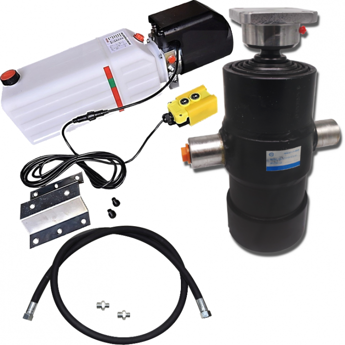 Kit basculare hidraulica 12Vcc cu cilindru telescopic de cursa 875 mm, lungime extins 3.0m , sarcina maxima 8T [1]