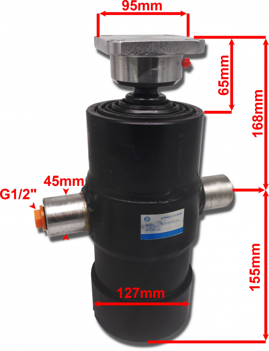 Kit basculare hidraulica 12Vcc cu cilindru telescopic de cursa 875 mm, lungime extins 3.0m , sarcina maxima 8T [3]