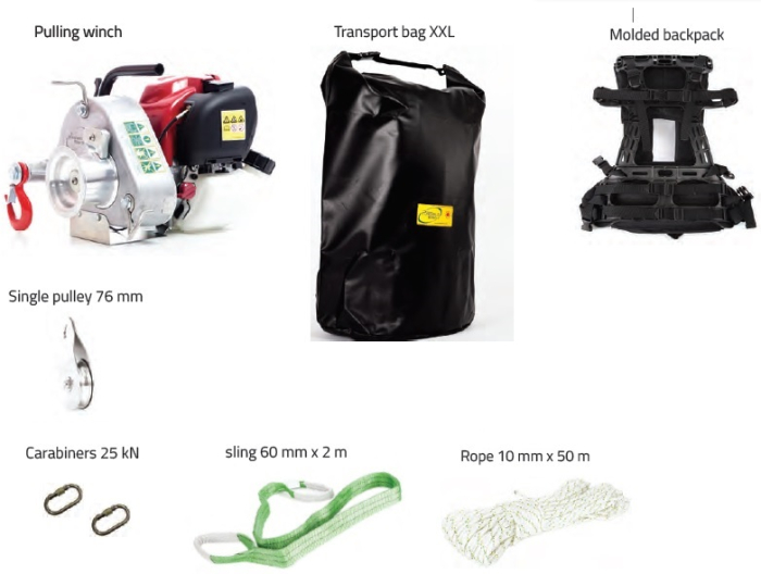 Set troliu vanatoare/ forestier portabil, cu rucsac si accesorii, 7 piese, forta tragere 700 kg [2]