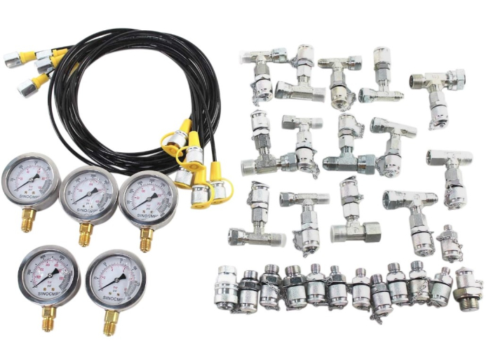 Trusa de verificare a presiunii hidraulice EMH cu 5 manometre 10/100/250/400/600bar, 13 cuple de testare, 14 T-uri si 5 furtunuri de testare, in carcasa de transport robusta [6]