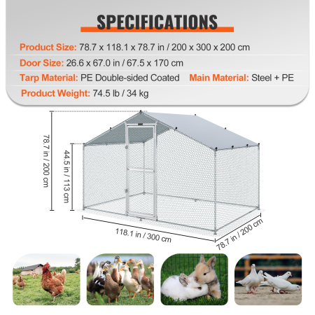 Cotet metalic pasari de curte cu acoperis impermeabil, dimensiuni 2,0 x 3,0 x 2,0 m [3]