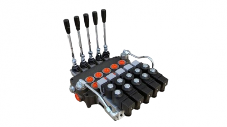 Distribuitoare hidraulice - Distribuitor hidraulic 5 sectiuni model D80 cu actionare electrica 12 Vcc si manuala