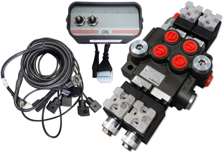 Piese de schimb tractoare - Distribuitor hidraulic cu 2 sectiuni la 24Vcc, 50lpm cu panou control