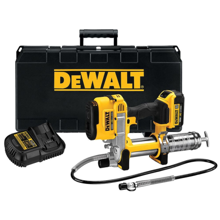 Masini de frezat - Pistol pentru lubrifiere (pompa de gresat) pe acumulator DeWALT DCGG571M1, 18V XR, presiune 690 bar, capacitate 400 gr, 1 acumulator 4 Ah Li-Ion, lumina LED, cutie transport din plastic TSTAK