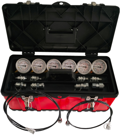 Piese de schimb tractoare - Set 6 manometre, 2 furtunuri si 7 adaptoare pentru diagnoza presiunilor din sisteme hidraulice