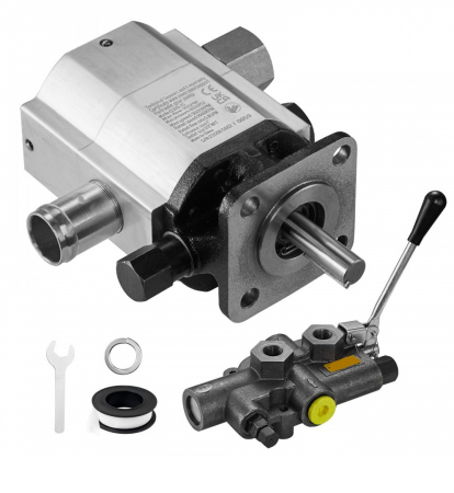 Promotii - Set cu pompa hidraulica cu roti dintate si corp din aluminiu pentru despicat busteni, 65 lpm, 275 Bar in 2 trepte, cu supapa 1'', Intrare 1/2'', 3600 RPM, pentru despicatoare de busteni montate pe mot