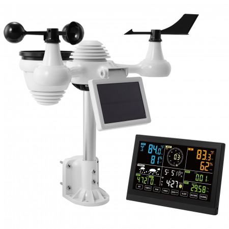 Statie meteorologica pentru casă tip Wi-Fi 7 în 1, afișaj color de 7,5 inchi, interior, exterior, cu alerte de alarmă cu senzor solar wireless pentru exterior, pentru temperatură, umiditate, viteză/di [1]