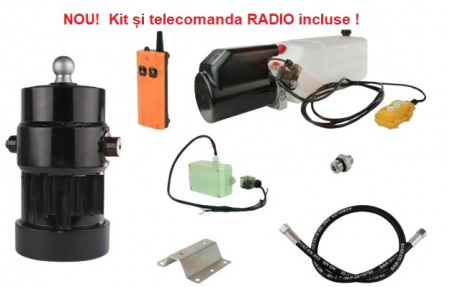 Accesorii Utilaje Constructii - Unitate hidraulica EMH cu pompa 4 l/min, motor alimentat la 12 Vcc de putere 2,0 kW cu rezervor 11 litri si cilindru telescopic 5 trepte/ 750 mm cursa
