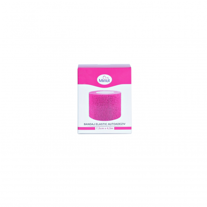 Bandaj elastic autoadeziv Minut, roz 7.5 cm x 4.5 m [6]