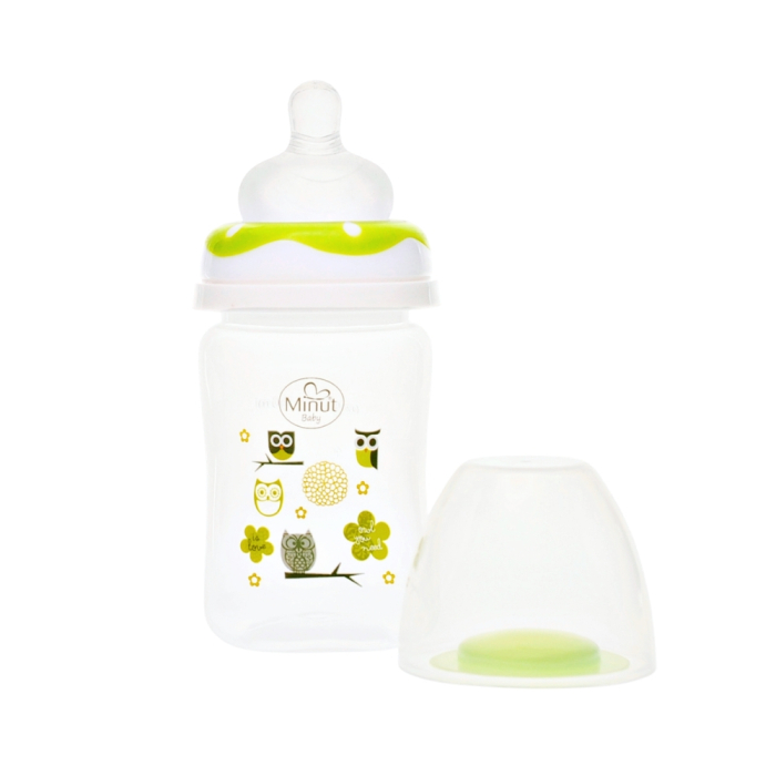 Biberon gat larg 150 ml cu tetina silicon 0+ Minut Baby [3]