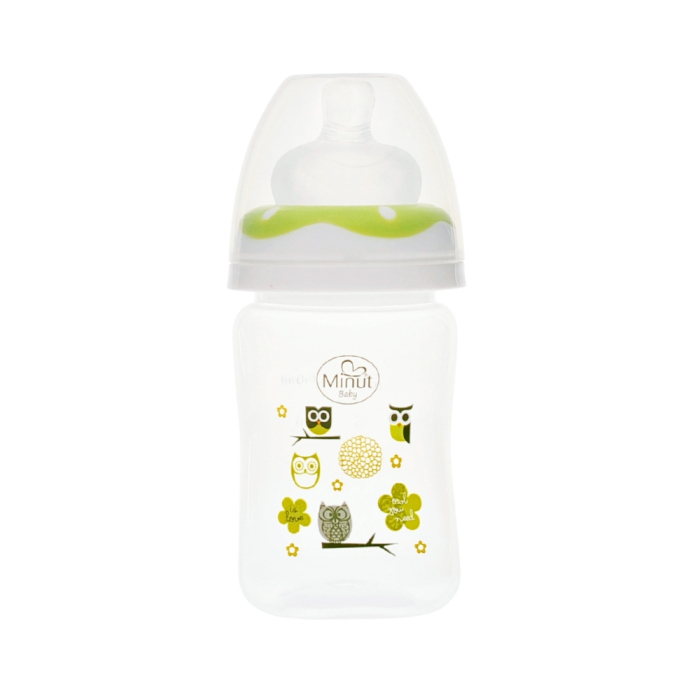 Biberon gat larg 150 ml cu tetina silicon 0+ Minut Baby [2]