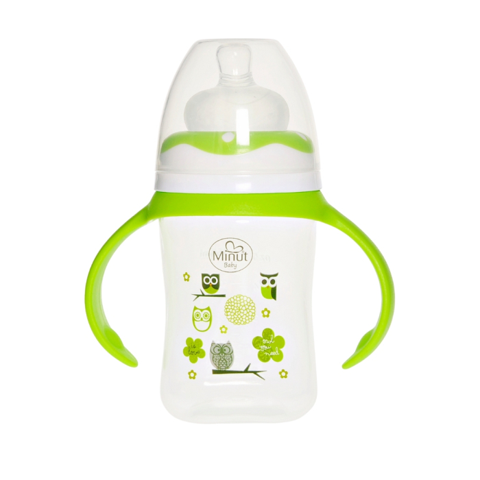 Biberon gat larg  cu manere 150 ml cu tetina silicon 0+ Minut Baby [2]