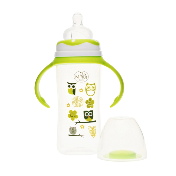 Biberon gat larg cu manere 270 ml cu tetina silicon 3+ Minut Baby [3]