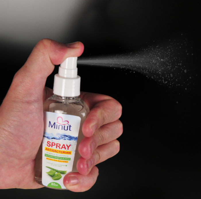 Gel spray antibacterian cu Aloe Vera, biocid, Minut, 80 ml [4]