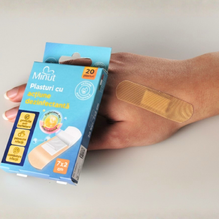 Plasturi cu actiune dezinfectanta, 20 buc/cutie, Minut [3]