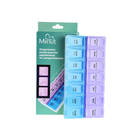 Dispozitive si accesorii medicale uz casnic - Organizator Medicamente Săptămânal 14 Compartimente Minut