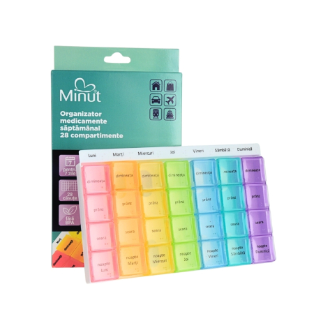 Dispozitive si accesorii medicale uz casnic - Organizator Medicamente Săptămânal 28 Compartimente Minut