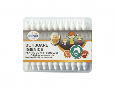 Cadite bebe si accesorii baie - Betisoare igienice Minut Baby pentru copii si bebelusi 55 buc/cut