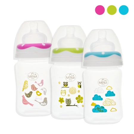 Alimentatie bebe - Biberon gat larg 150 ml cu tetina silicon 0+ Minut Baby