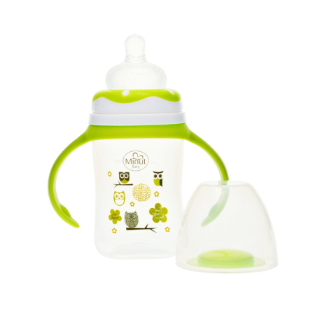 Biberon gat larg  cu manere 150 ml cu tetina silicon 0+ Minut Baby [2]