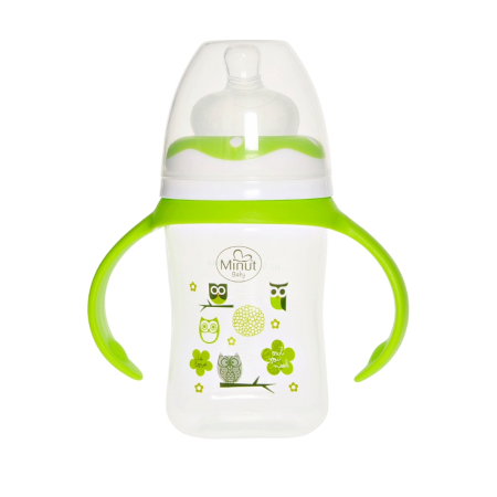 Biberon gat larg  cu manere 150 ml cu tetina silicon 0+ Minut Baby [1]