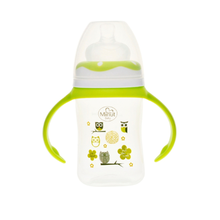 Biberon gat larg  cu manere 150 ml cu tetina silicon 0+ Minut Baby [3]