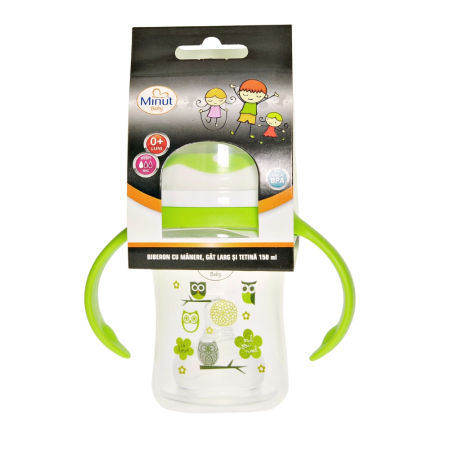 Biberon gat larg  cu manere 150 ml cu tetina silicon 0+ Minut Baby [4]