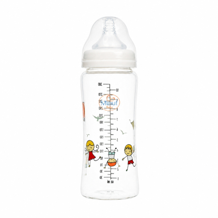 Biberoane, tetine si accesorii - Biberon Minut sticla borosilicata gat larg 300 ml  3+