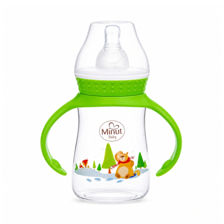 Alimentatie bebe - Biberon "Ursul pacalit de vulpe" cu manere 125 ml Minut Baby 0+