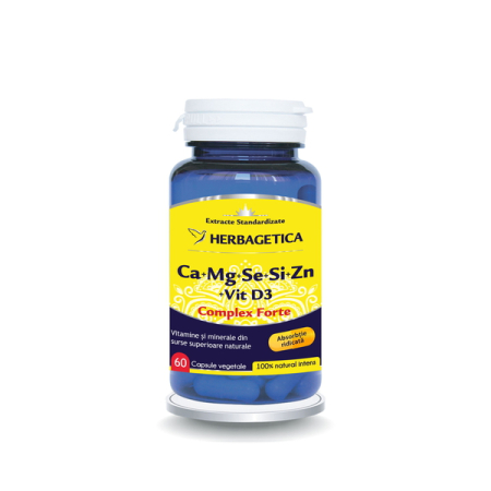 Vitamine si suplimente - Ca + Mg + Se + Si + Zn Organice cu D3, 60 capsule - Herbagetica